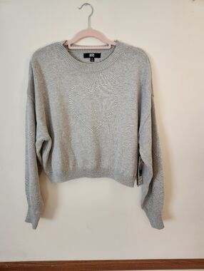 NYC Gray Crewneck Sweater with Pearl Heart Detail